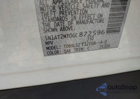 2016 Nissan Rogue Sl z USA, uszkodzony, nr VIN 5N1AT2MT0GC872596